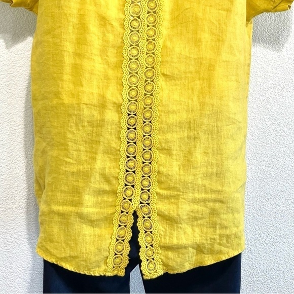 Terzo Millennio Woman 100% LINEN Yellow Back Stripe Lace Top Blouse ITALY Size S - Picture 5 of 11